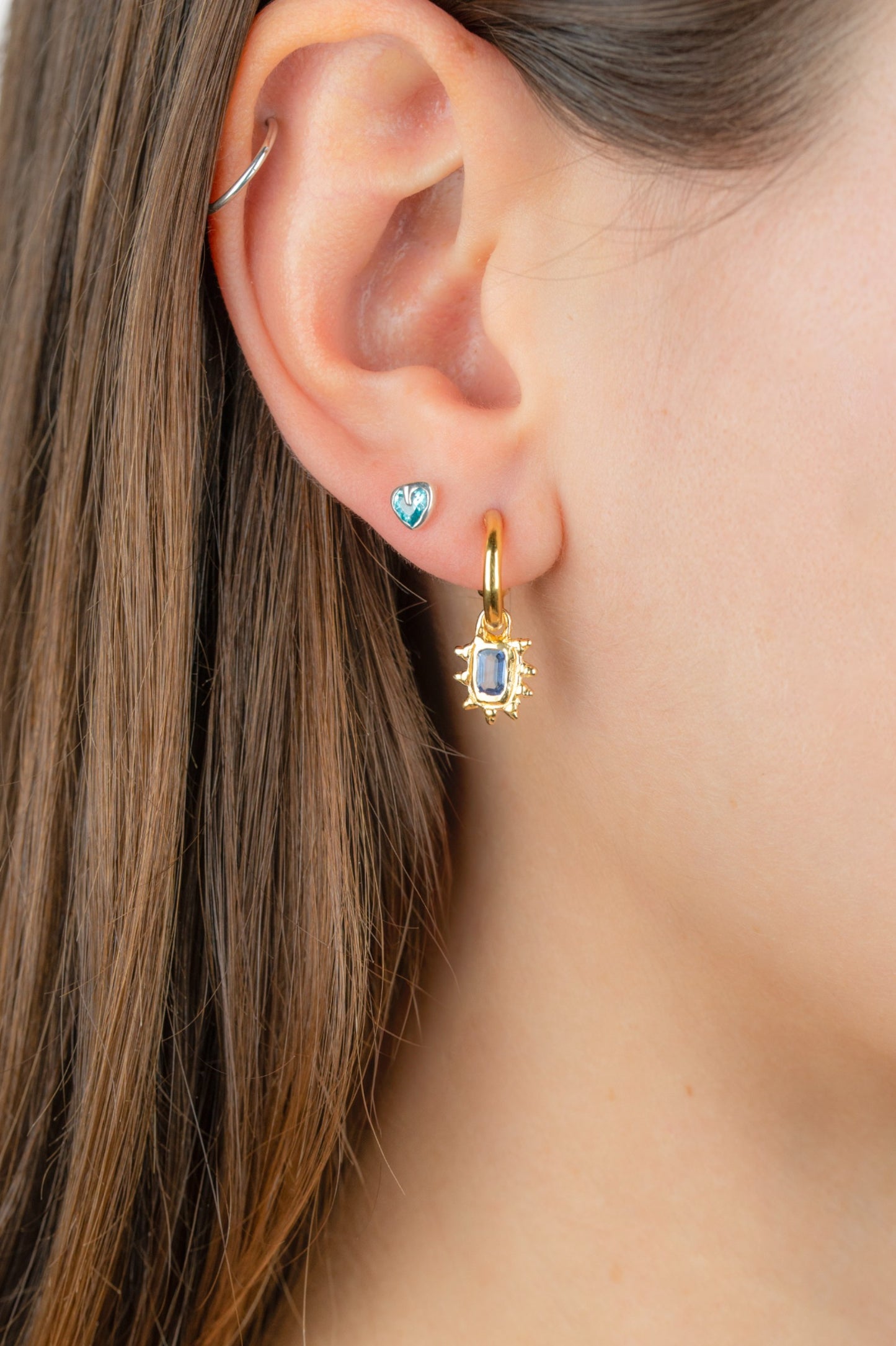 Blue Sapphire Hoop Studs