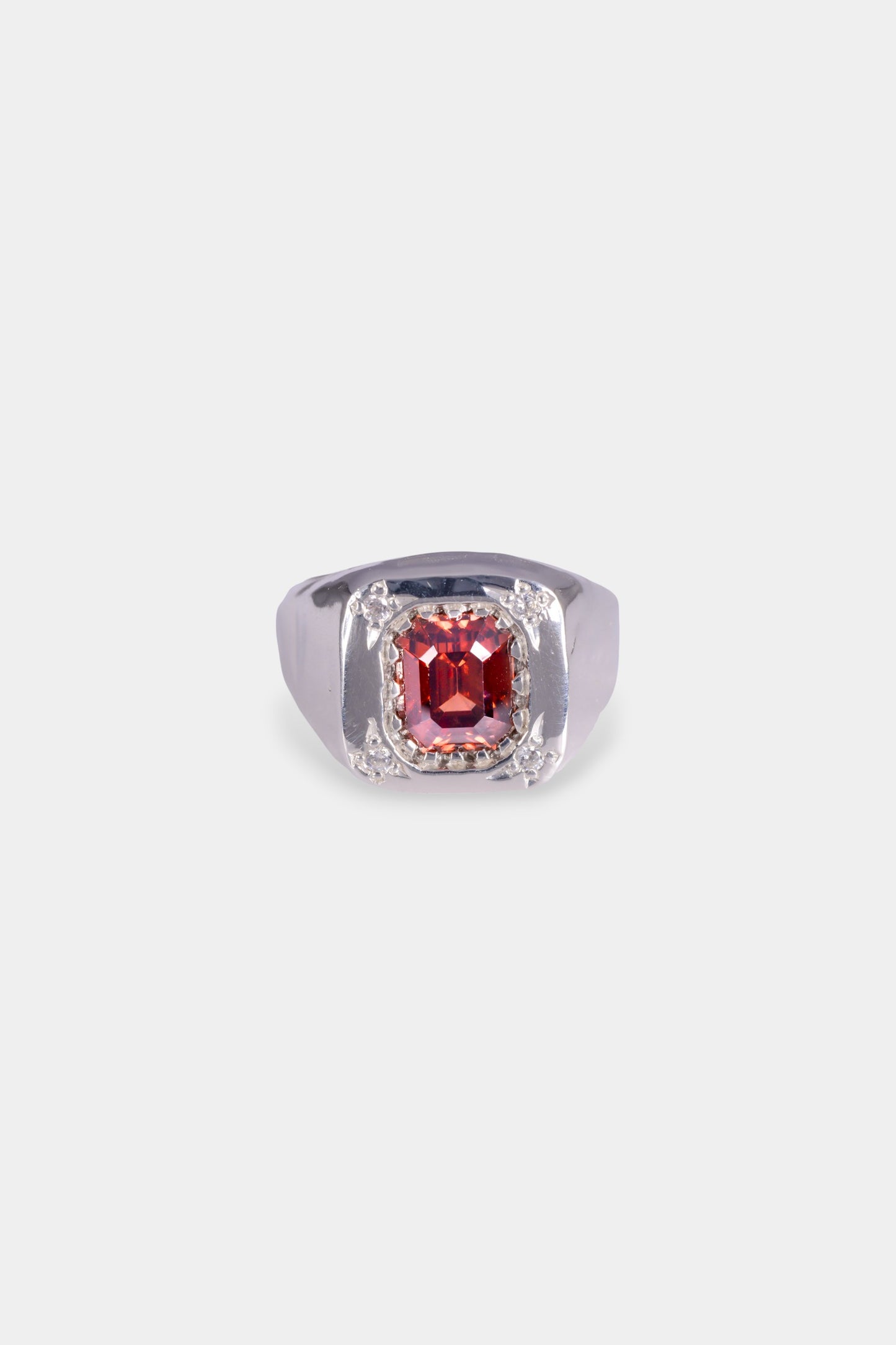 Hunkaspunk Ring
solid sterling silver 
~ 6ct emerald cut brown zircon
~ four 2mm round white CZs