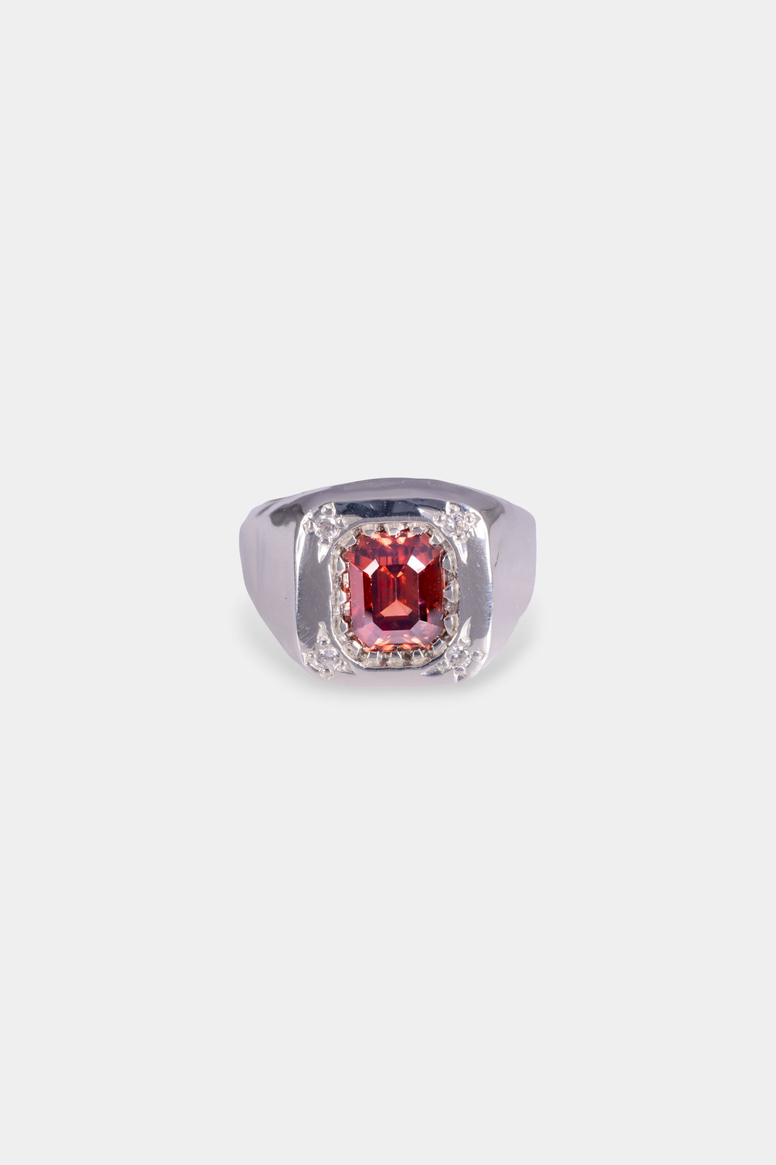 Hunkaspunk Ring
solid sterling silver 
~ 6ct emerald cut brown zircon
~ four 2mm round white CZs