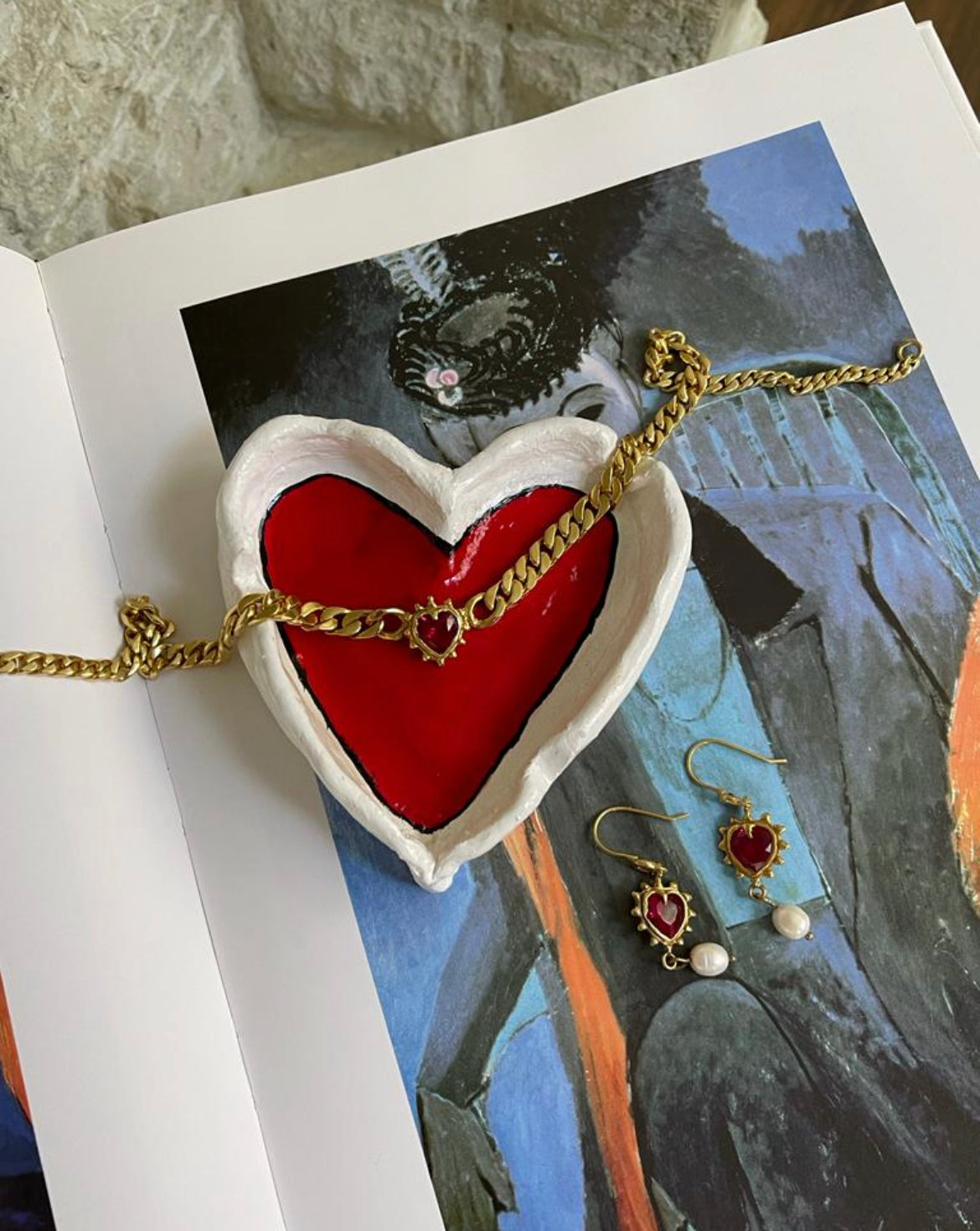 Chained Ruby Heart Necklace